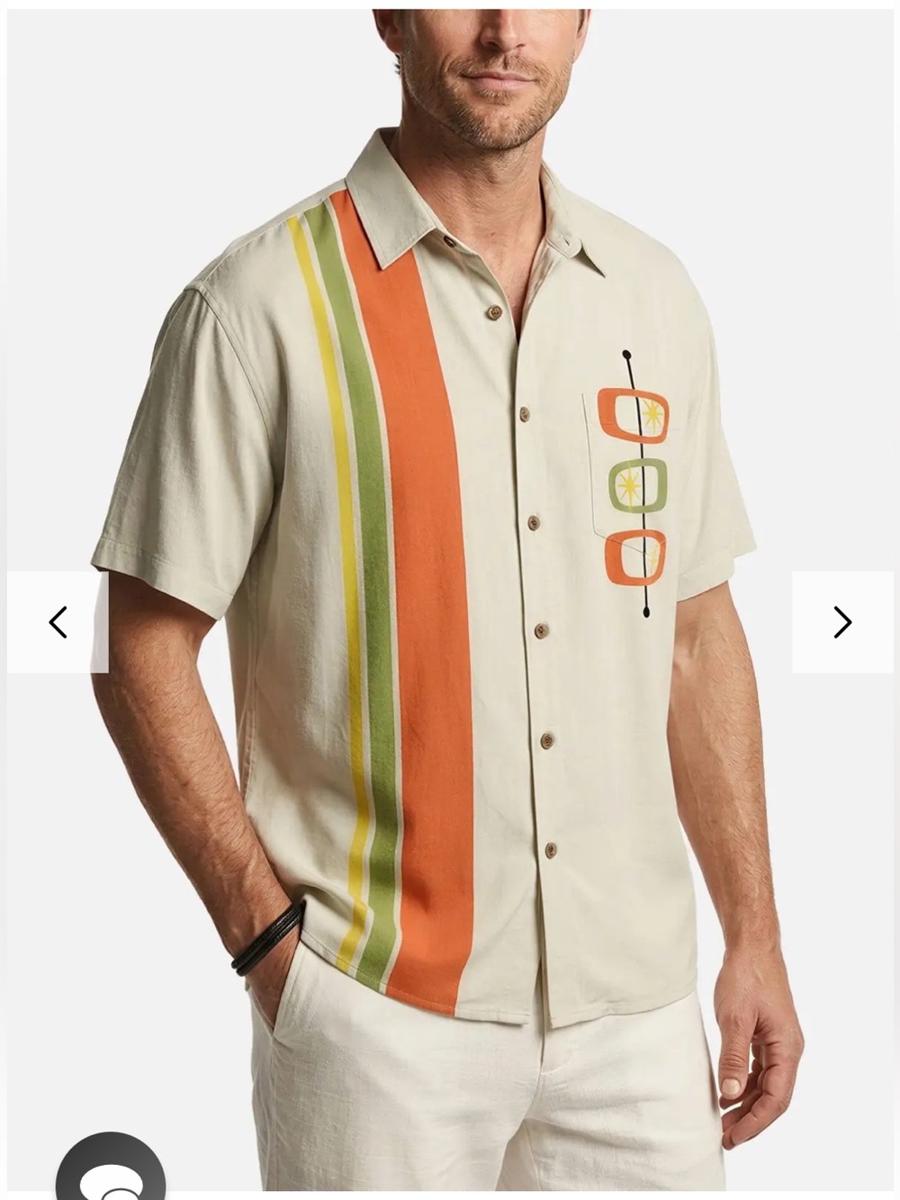 Eleven Oasis Men’s Large Retro Mod Stripe Short Sleeve Button Down Shirt NWT